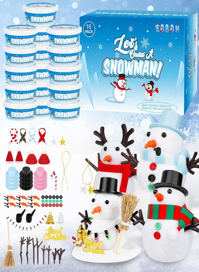 EOBOH 16 Pack Snowman Kit, Build a Snowman Craft Kit for Kids, Christmas Craft Creative Air Dry Clay Modeling Dough Crafts, Enhance Creativity Gifts Christmas Winter School Xmas Creative Supplies Decoration - Image 1